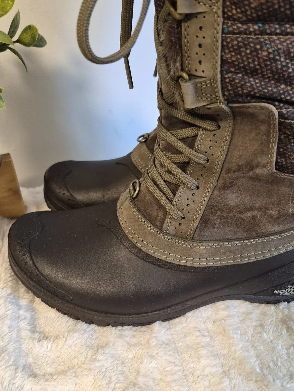 The North Face Shellista Tall Waterproof Snow Boots Brown Faux Fur Size 8.5